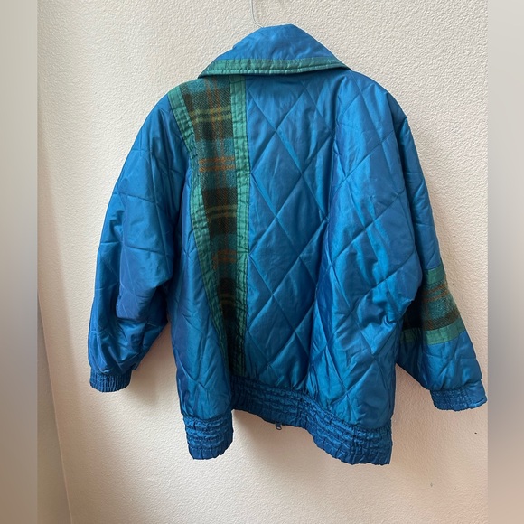 vintage London Fog Glacial Fog Puffer Ski Jacket Turquoise purple plaid womens S - Picture 9 of 9